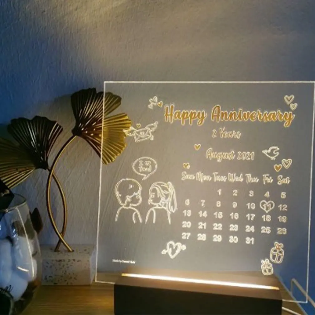 Hot Creative Transparent USB Acrylic Daily Note Board Message Memo Board With Wood Stand Holder LED Lamp Writing Pad Reminder