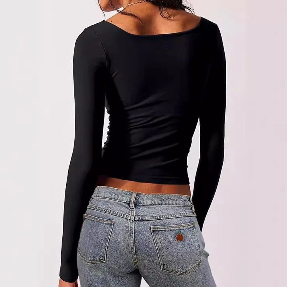 Women Long Sleeve Cropped Solid T Shirt Tops