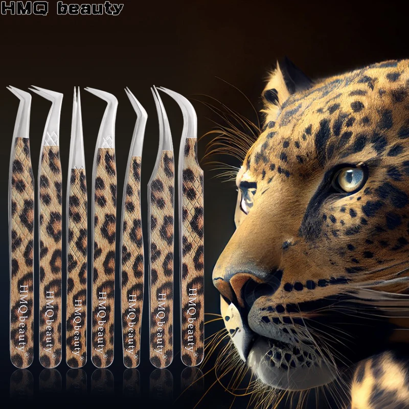 Leopard Eyelash Tweezers Stainless Steel High Quality Lash Tweezer For Lashes Extension Anti-Static Tweezers Salon Makeup Tools 6