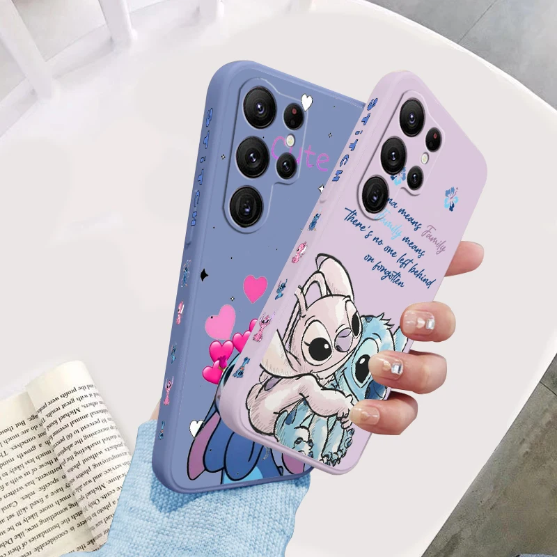 

Anime Disney Lilo & Stitch Liquid Left Rope For Samsung Galaxy S23 S22 S21 S20 FE S10 Ultra Plus Lite 5G Cover Phone Case