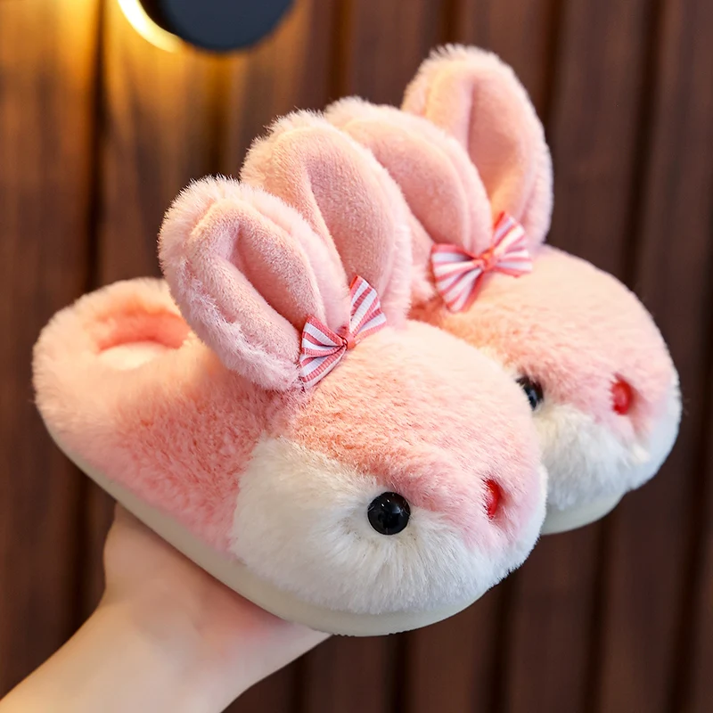 Children's Plush Slippers Girls Autumn Winter Kids Slides Indoor Home Non-Slip Warm Cotton Shoes