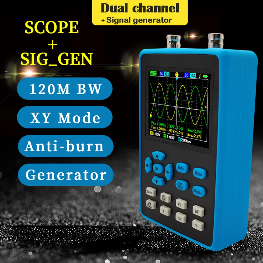 

DSO2512G Digital Oscilloscope Signal Generator XYmode 120M Bandwidth Dual Channel Three Trigger Mode 2.8'' Handheld Oscilloscope