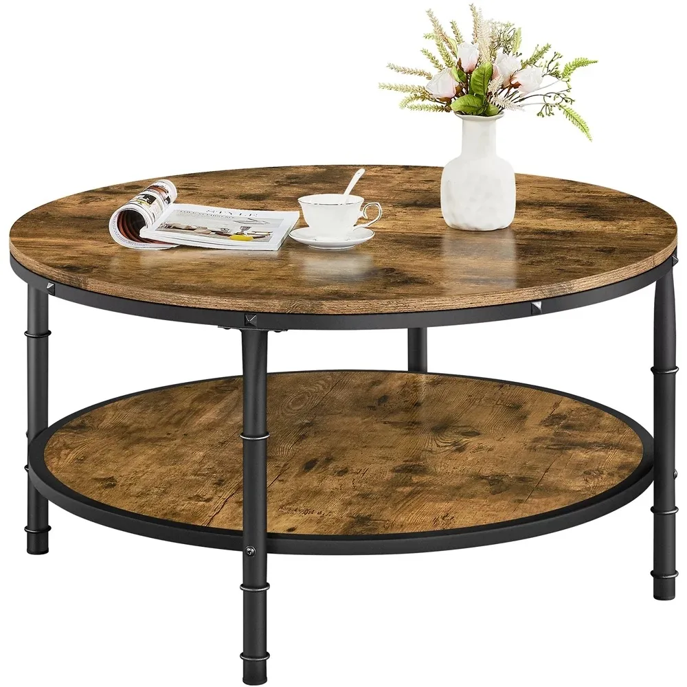 

Design Coffee Table Luxury 2-Layer Vintage Round Coffee Table Rustic Brown Dining Tables Basses Furniture Furnitures Nightstands