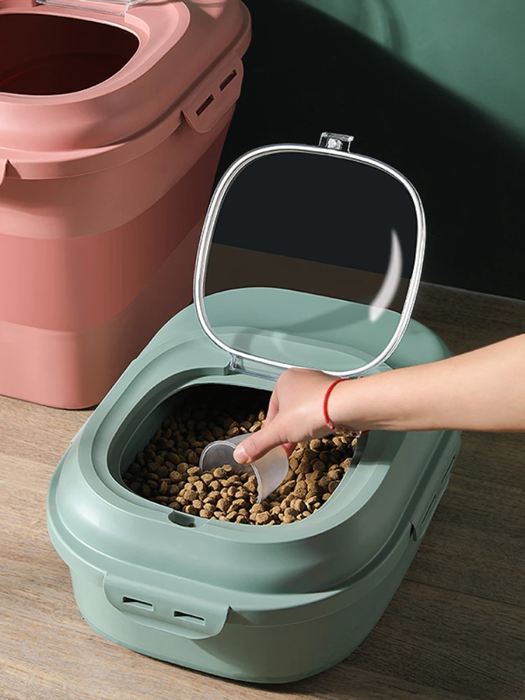 Foldable Pet Food Storage Containers Large Capacity Airtight Dog Cat Dry Food Storage Sealed Bucket Pet Measuring Cup Supplies