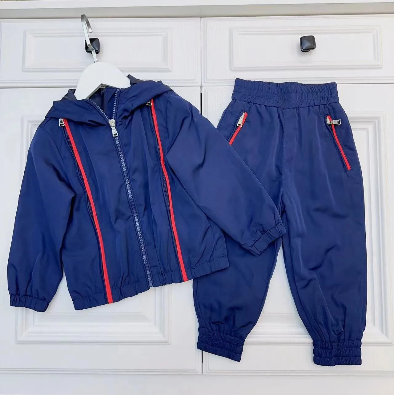 

2023 autumn and winter children's suit blue zipper top + trousers boutique youth clothes set fashion boy clothes 4 to 14 years