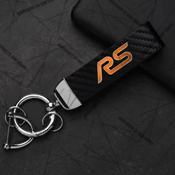 Carbon Fiber Leather Keychain with RS Logo - Premium Zinc Alloy Emblem (RS)