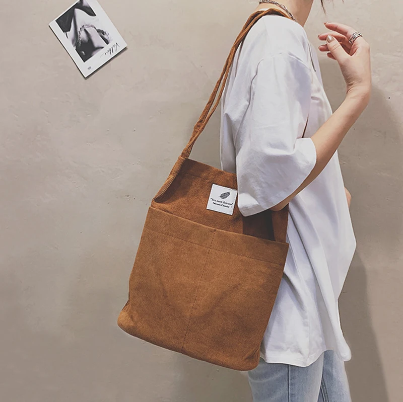 

Women Solid Corduroy Shoulder Shopping Bag Tote Package Side Crossbody Bags Purses Casual Handbag For Women Bookbag 2022