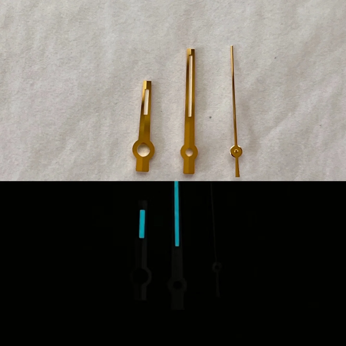 통나무 수정 시계 액세서리 포인터, 녹색 야광 핸드 골드 실버 초침, NH35/36 무브먼트에 적합