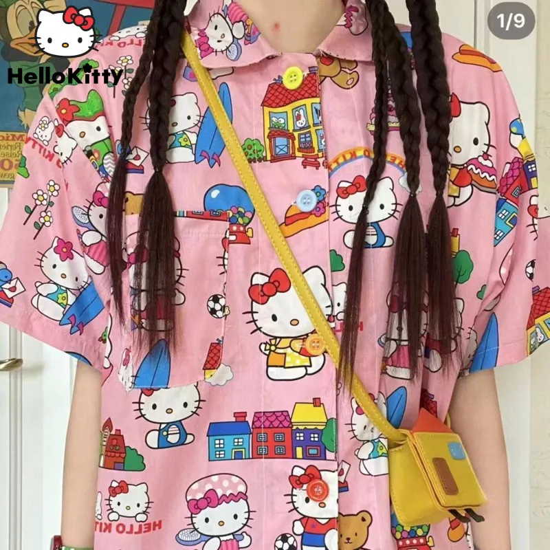 

Женская летняя блузка с коротким рукавом и принтом Hello Kitty