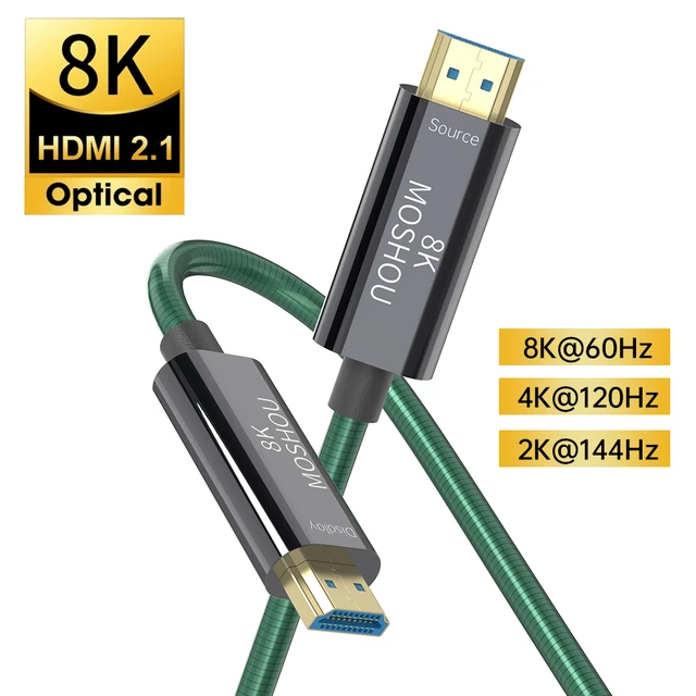 Moshou光ファイバ8 hdmi 2.1ケーブル120 60hz 48 5gbps hdmiケーブル超