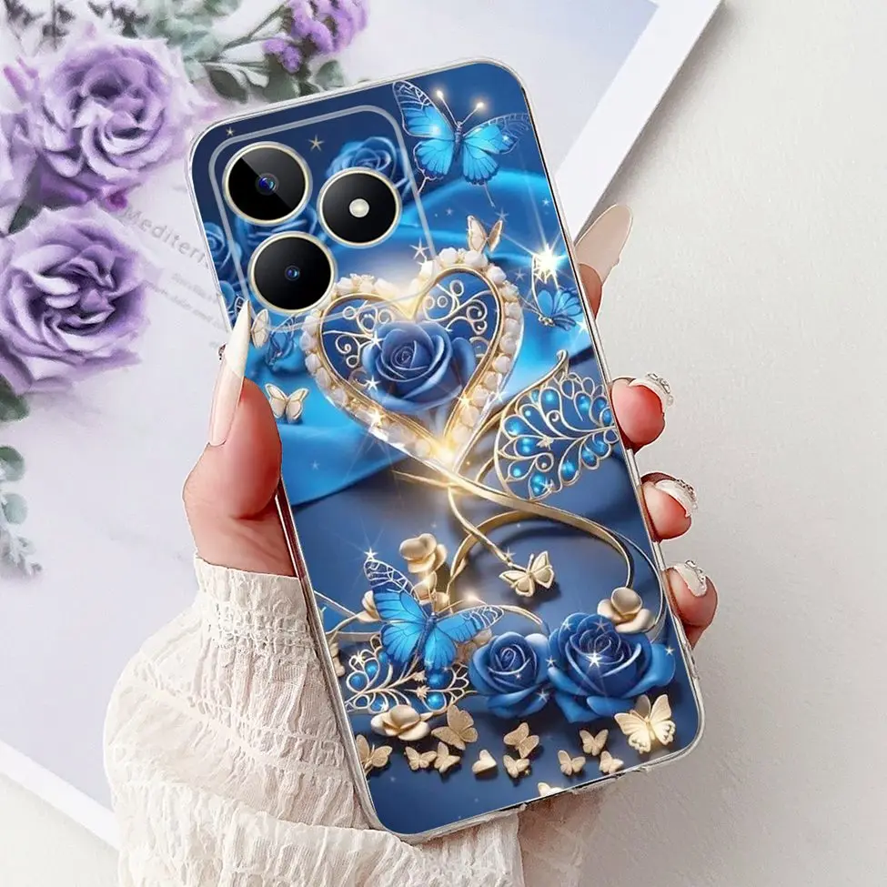 Clear Cute Cat & Butterfly Design Phone Case with Flower Accents - Stylish Protective Back Cover