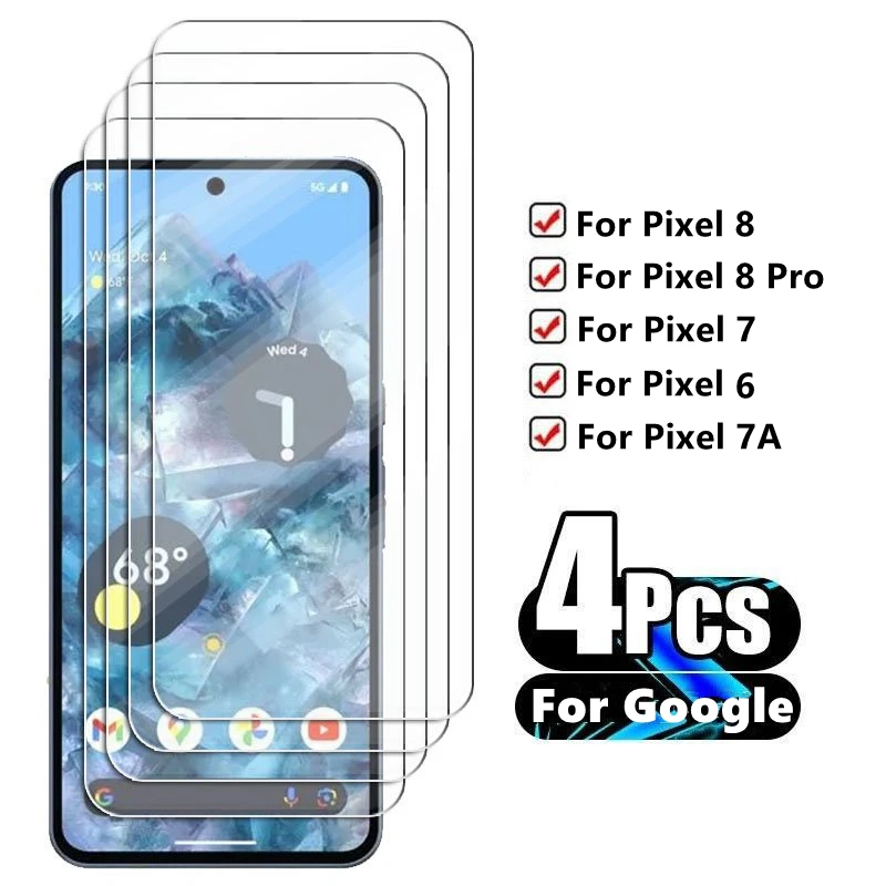 

4Pcs Glass For Google Pixel 8 Tempered Glass Pixel 8 Screen Protector HD Protective Phone Lens Film For Google Pixel 8 7 6 7A