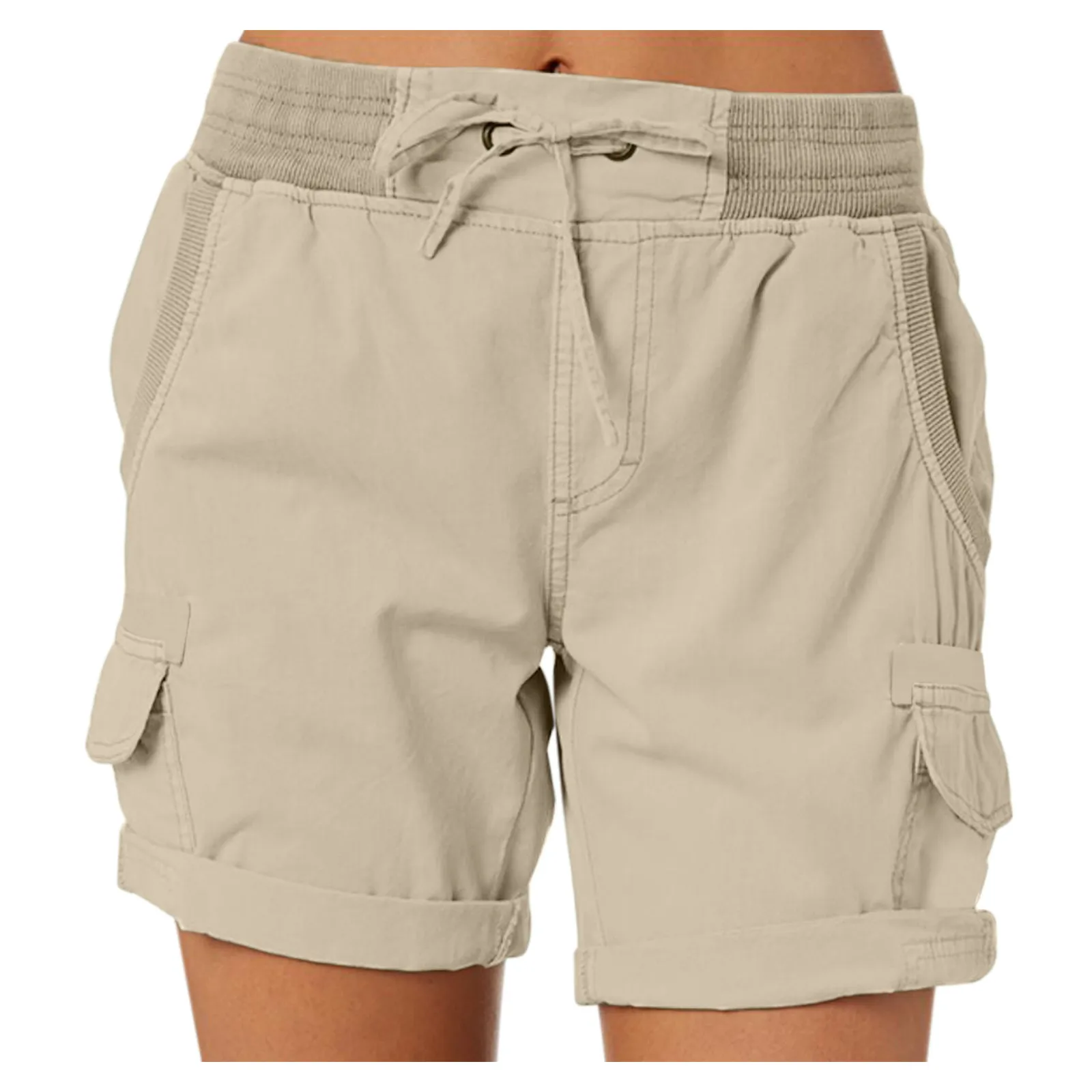 

Loose Sportswear Trunks Casual Cargo Shorts Solid Color Pants Multi Pocket Shorts For Women Elastic Waist Pantalones Cortos New