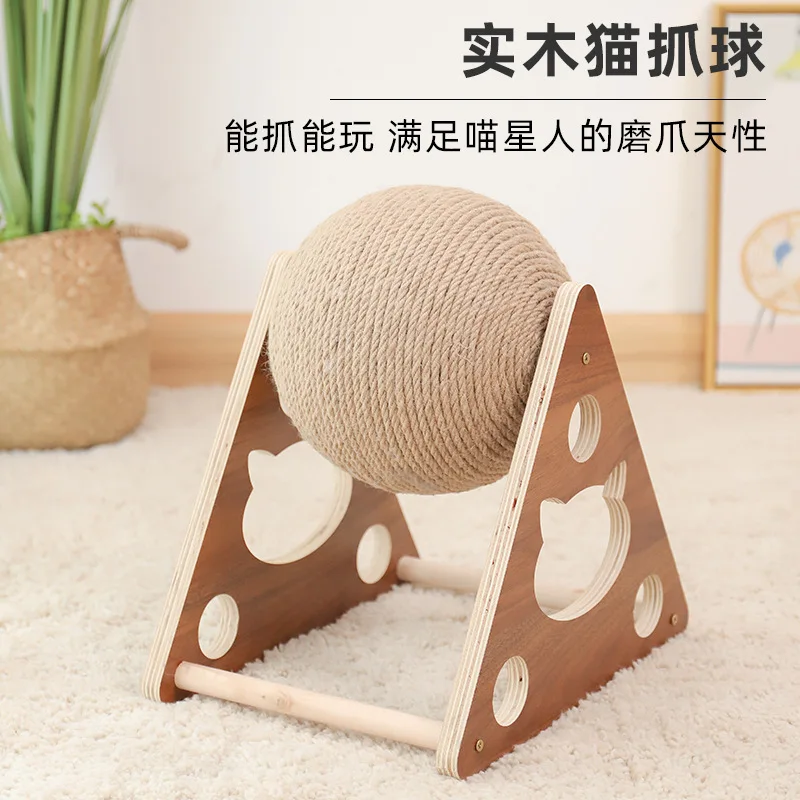 

Wooden Cat Scratching Ball Grinding Claw Hand Wrapped with Sword Hemp Rope Cat Climbing Frame Scratching Pillar Cat Toy