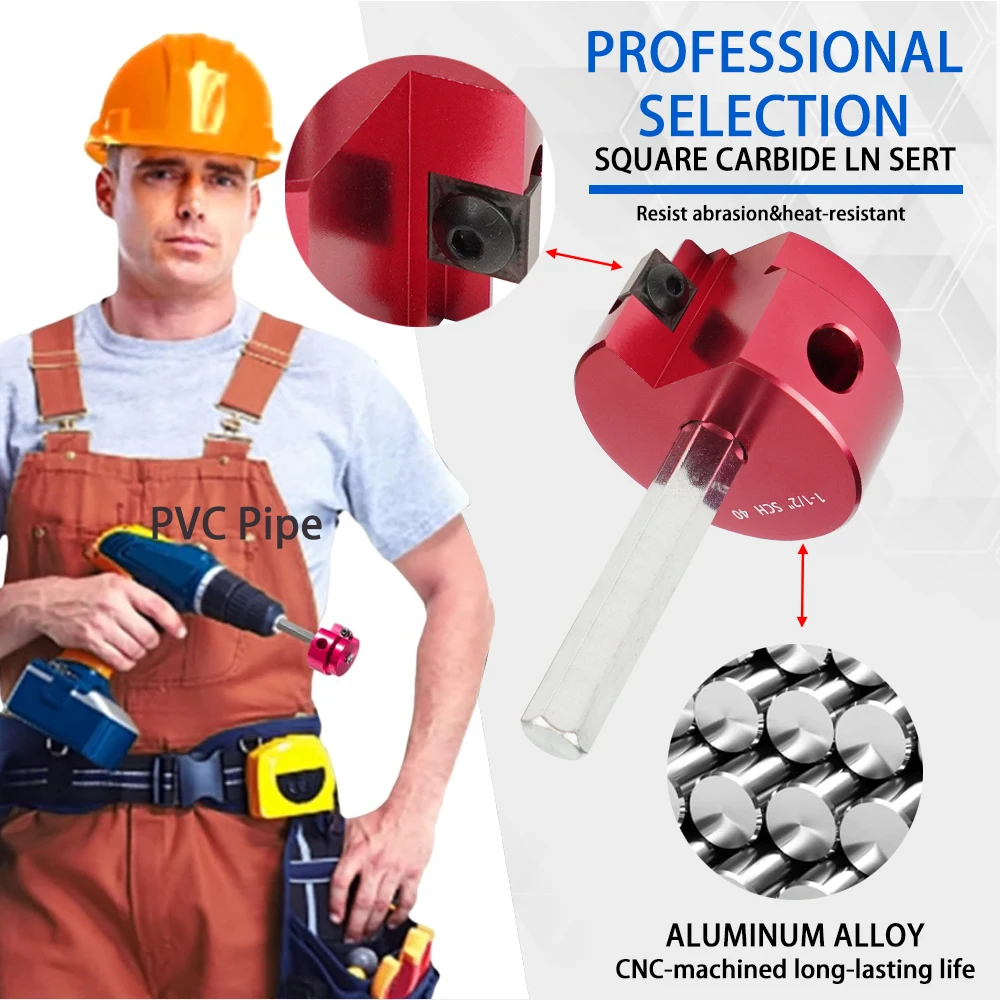 PPR200 PVC Pipe Reamer Fitting Saver 2 & 1-1/2 Inch Head For Schedule 40 PVC Pipe CPVC & ABS Drain with 3/8-Inch Hex Shaft hand reamer hss reamer steel reamer tools cobalt reamer carbide reamer tube reamer