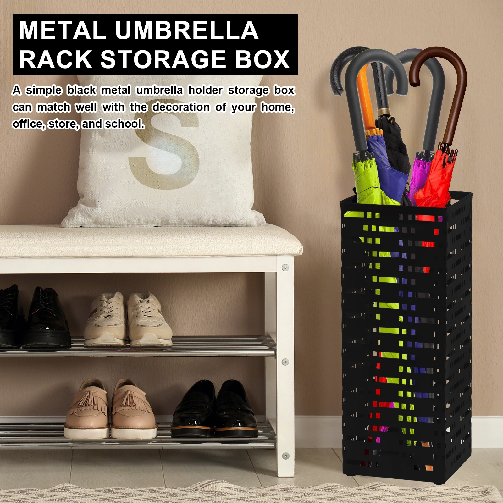 ラック 大型金属製傘ラックスタンド、ドリップトレイ付き傘ホルダー、杖