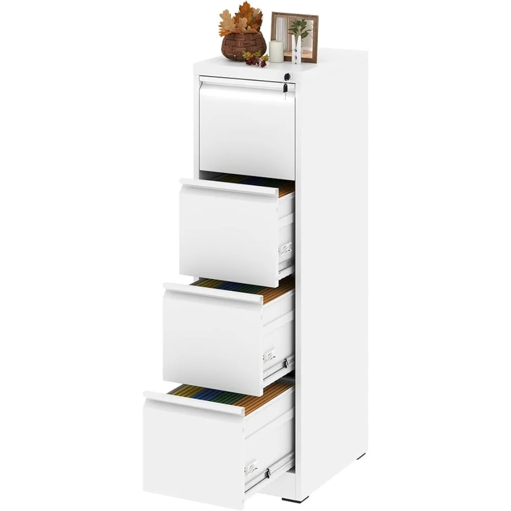 4 Drawer File Cabinet with Lock, Filing Cabinets for Home Office, Hanging Files for A4/ Legal/Letter, White desktop storage box drawer office organizer file cabinets sundries organizers the hips binder for