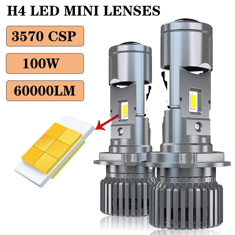 

H4 LED Mini Lenses 100W 60000LM Car Headlight Bulbs Bi-LED Lens Projector H4 Mini Projector Lens 6000K Headlight projector