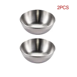 Stainless Steel Sauce and Spice Dishes Set - Specialty Tableware Collection - 8X8X3CM (Silver-2pcs)