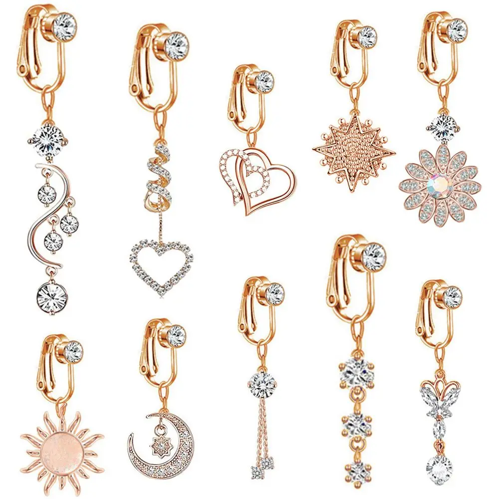 Fake Belly Piercing Faux Fake Belly Butterfly Heart Clip On Umbilical Navel Pircing Moon Star Leaves Cartilage Earring Clip