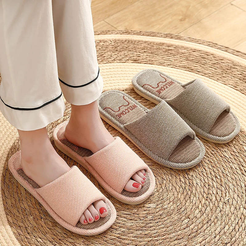 New Linen Slippers Home Breathable Women Men Slides Indoor Linen Couples Non-slip Shoes Soft Shoe Summer Comfortable Flats - Image 6