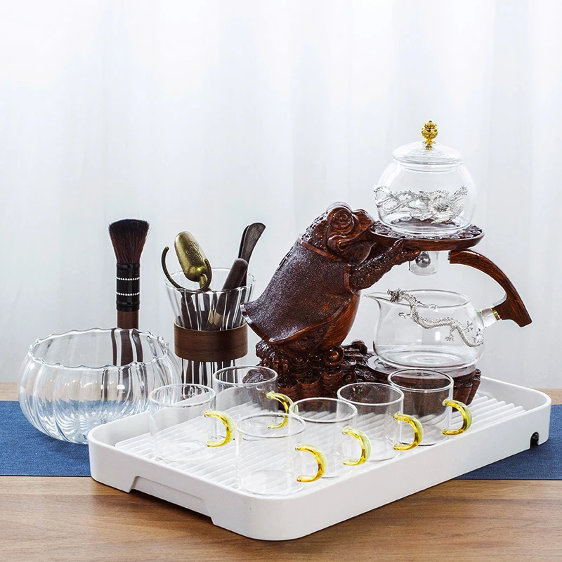 Creative Tea Toad Shape Teapot Automatic Tea Maker Pu'er Oolong Teapot And Cup Set Heat-resistant Glass Holder Base