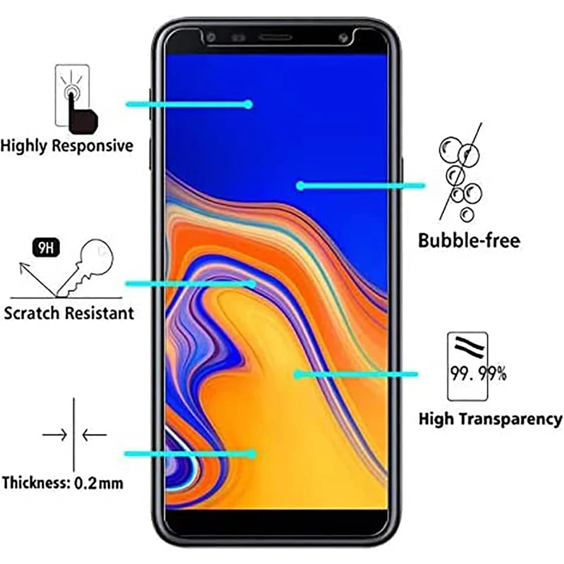 2 Stück Schutz glas für Samsung Galaxy A6 A8 J4 J6 plus A7 A9 Displays chutz folie transparentes gehärtetes Glas