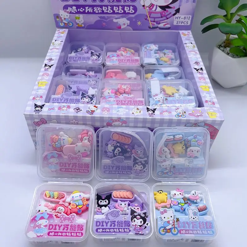 

27pcs Kawaii Sanrio Resin Stickers Hellokitty Cartoon 3d Stereo Stickers Anime Melody Kulomi Kids Handbook Stickers Diy Toy Gift