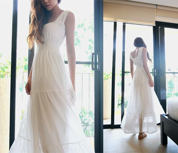 Summer 2025 White Long Svel Fro Beach Gown with Vest Ba Design Hing Waist Skimpy Sle Chiffon Dr for Women 2