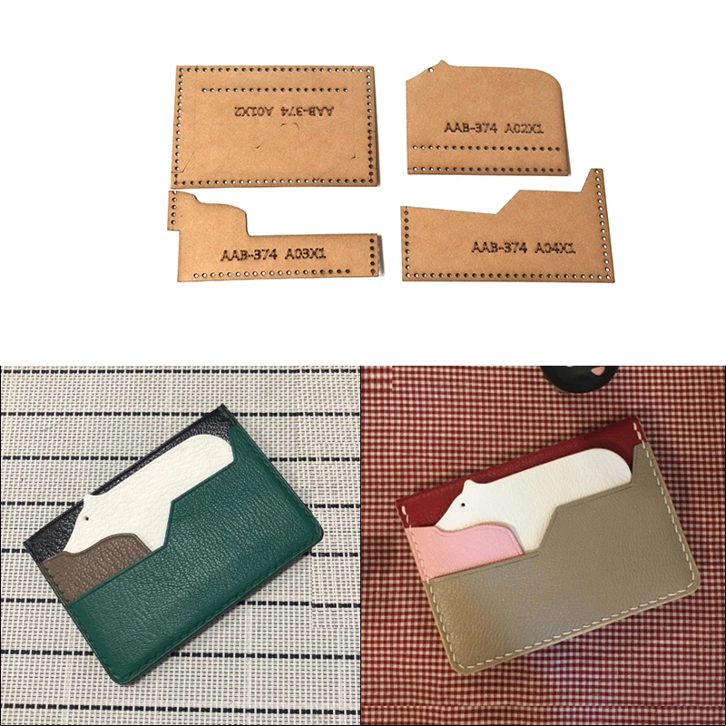 1Set Leather Craft Card Holder Wallet Sewing Pattern Hard Kraft paper Stencil Handwork DIY Template 10x7cm