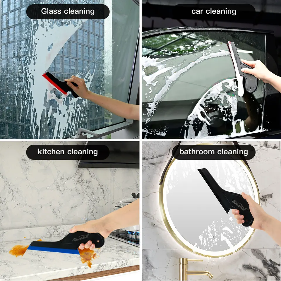 FOSHIO Anti-Slip Manico Lungo Seccatoio Acqua con Lama in Gomma Morbida/Dura Auto Involucro in Vinile Raschietto Finestra Tinta Strumento di Pulizia del Vetro  34