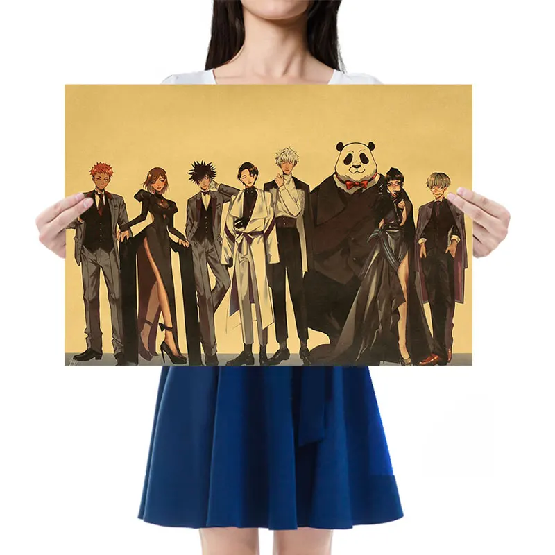 

Hot Anime Posters Jujutsu Kaisen Characters Vintage Home Decor Painting Bedroom Retro Kraft Paper Poster Theme Bar Wall Stickers