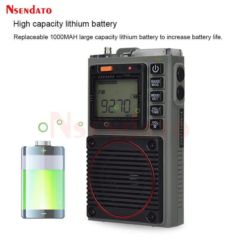 HRD 787 Portable Full Band FM VHF AM WB SW Multiband Aviation Pocket Broadcast Radio Support Bluetooth TF Card SOS alarm Elderly