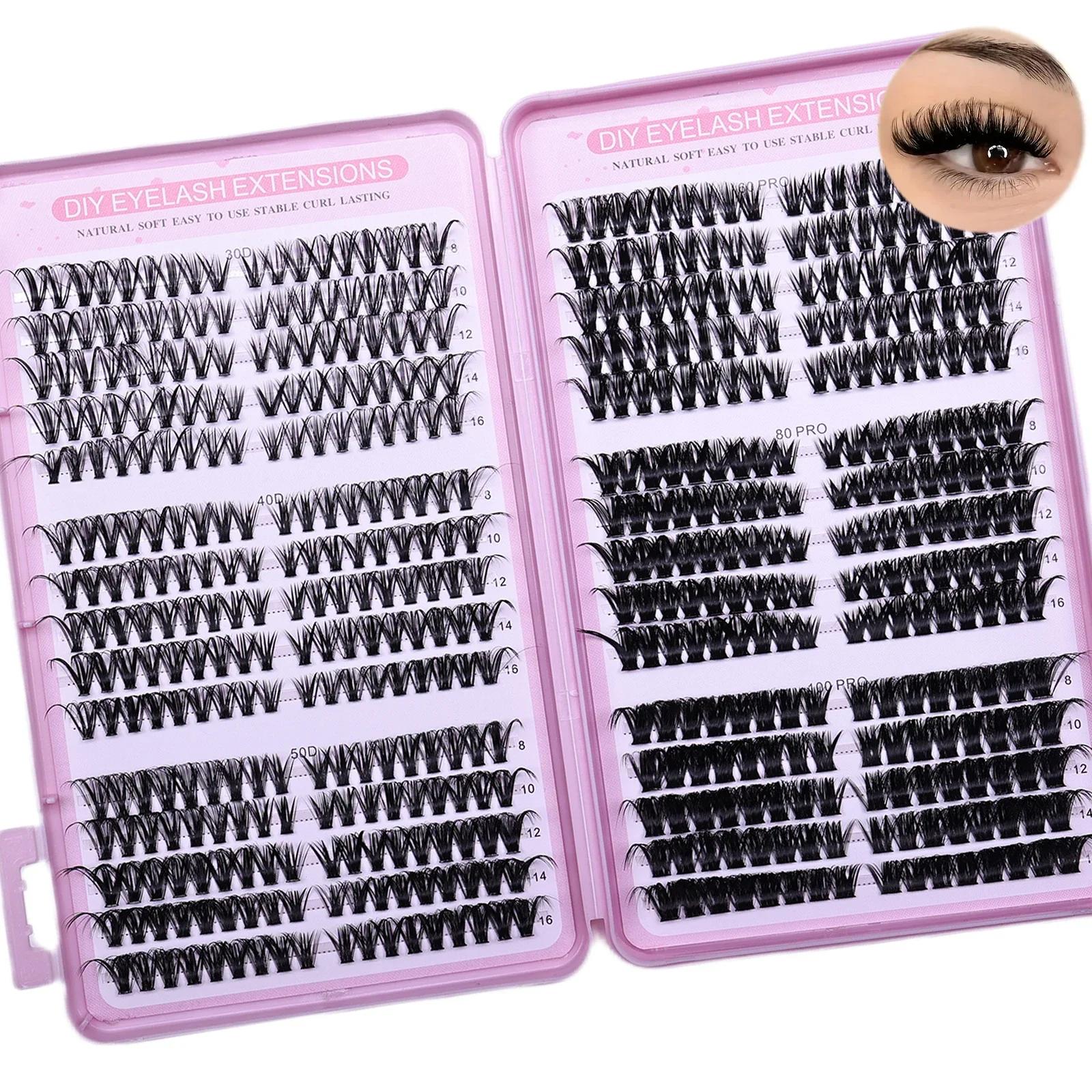 530 Stück Einzelwimpern Cluster Wimpern Natürliches Aussehen Gemischtes Tablett DIY Wimpernverlängerung Volumencluster Wimpern