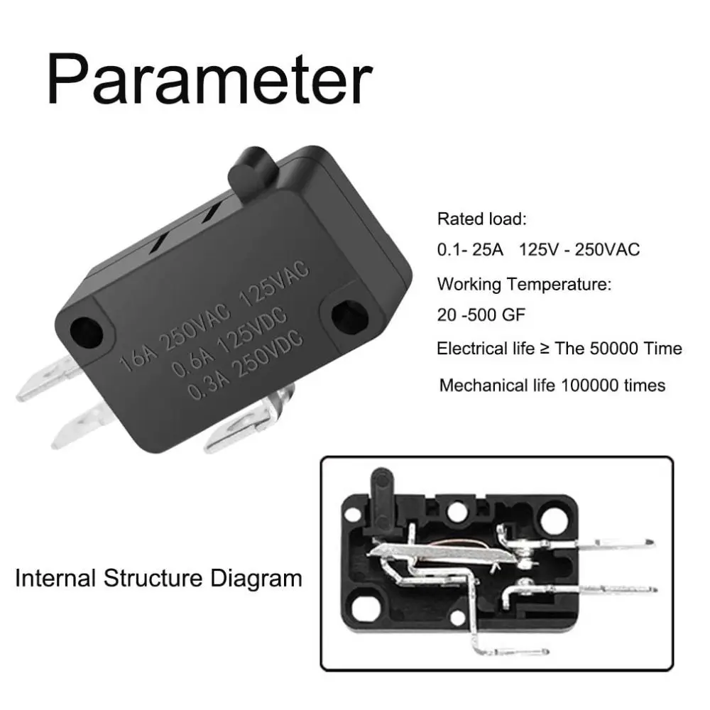 12Pcs 125V/250V 16A SPDT Snap Action Button Useful Black Micro Limit Switch Connector Actuator Microwave Oven Door