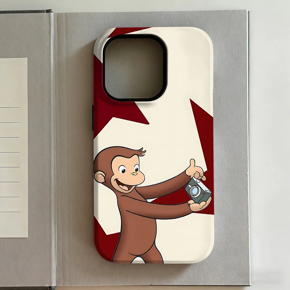 Luxury Y2K Curious George Phone Case for iPhone 17 16e 16 15 14 13 12 11 X XS XR XSMAX 7 8 Air Pro Max Plus Luxury Double-layer 6