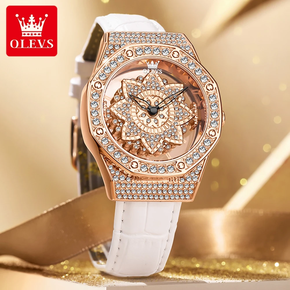 OLEVS Womens Watches Top Brand Luxury Rose Gold Quartz Watch for Women Fashion Leather Strap Waterproof Clock Relogio Feminino