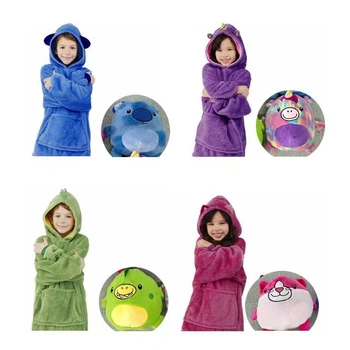 Children’s Cartoon Pets Hoodie Blanket Kids Lazy Pillow Pajamas Pullover Clothes Wearable Hooded Coats for Boys Girls Gift