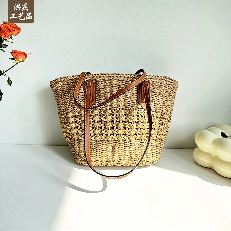 

Summer Seaside Vacation Beach Bag Leisure Large Capacity Hollowed Out Paper Rope Handbag Simple Straw Women Bag Fashion Handbag