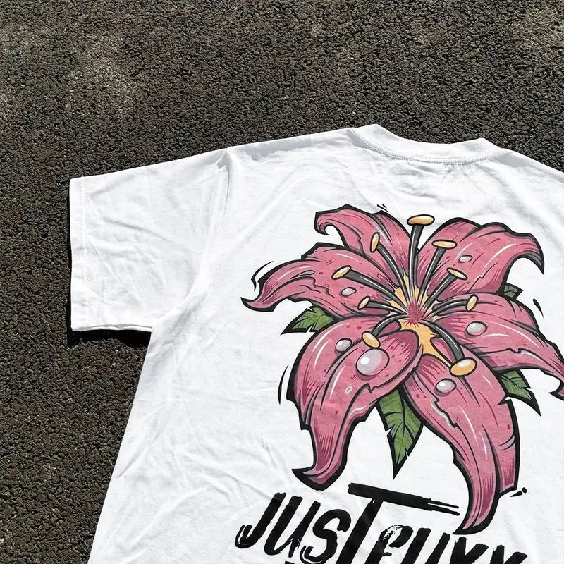 

American men and women hip-hop retro high street trendy brand personalized flower print short sleeved summer couple T-shirt y2k