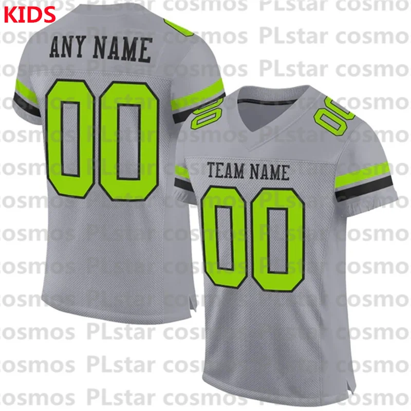 

Custom Gray Kelly Green-White Mesh Authentic Football Jersey 3D Printed Kids Football Jersey Boys Tops Girl Tees