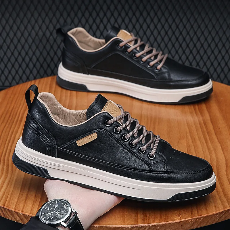 

Fashion Casual Leather Shoes for Men 2023 Autumn Flats Black Shoes Brand White Male Sneakers Office Work Shoes Zapatos Casuales