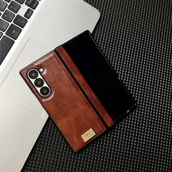Retro PU Leather Shockproof Hinge Protective Phone Case - Galaxy Z Fold4 (Red)