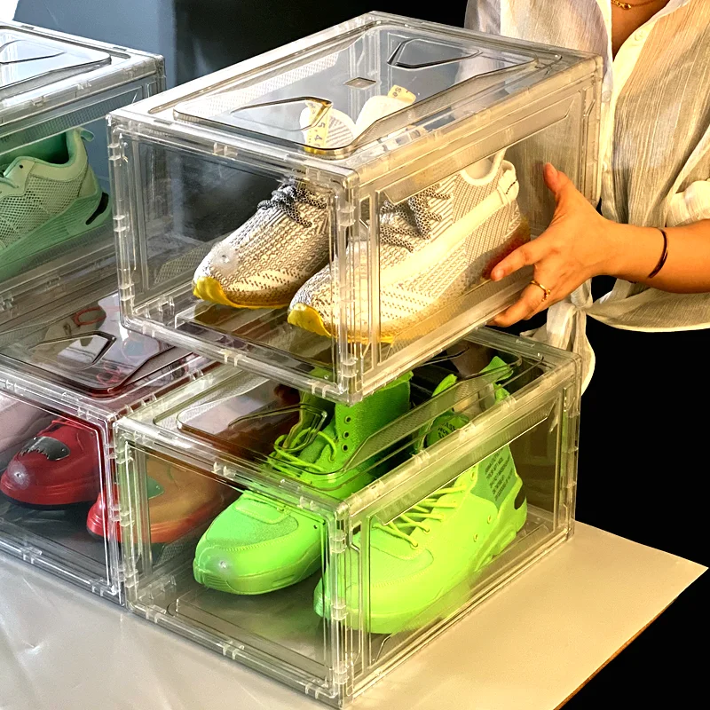 Plastic Magnetic Shoe Box, Pack of 10 Stackable Shoe Storage Boxes Sneaker  Storage Bins Shoe Container Organizer