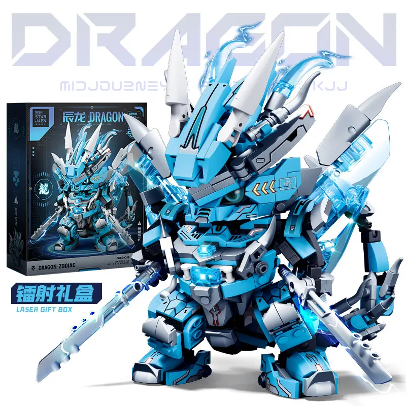 Superhero Mecha Building Blocks 2 in 1 Transforming Robot Blue Dragon Animal Bri