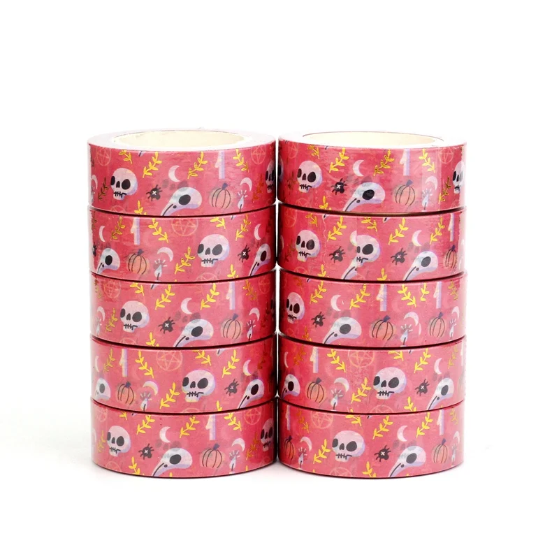 

Bulk 10pcs/Lot Deco Cute Skull Gold Foil Leaves Halloween Washi Tapes for Journal Scrapbooking Masking Tape Papeleria Supplies