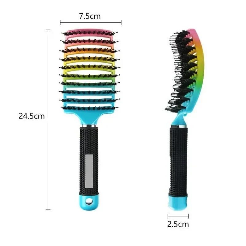1pcs Detangling Curved Vented Boar Bristle Hair Brush Magic Scalp Massage Comb Hollow Out Anti-static for Wet Curly Hair Salon 4