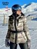 Winter Hooded Down Coat Women With Belt Warm Thick Long Sleeve Stand Collar Parkas Padded Jacket 2025 Lady Sports Ski Outdoor 1