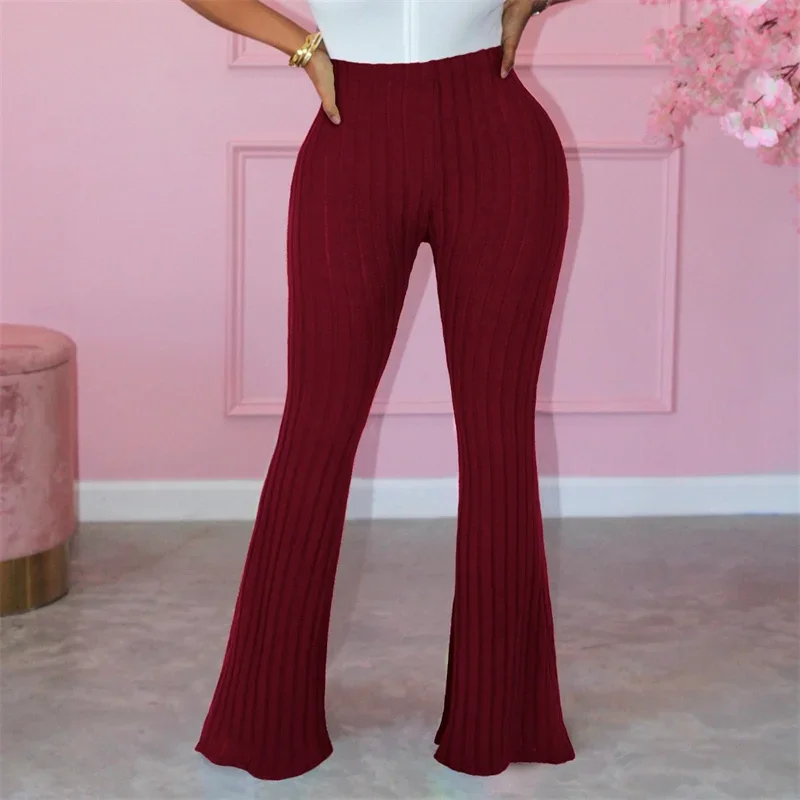 Women Fashion Brushed Micro Flare Trousers Autumn Winter Korean Daily Casual Wide Leg Pants Female Solid Color Pit-stripe Trous