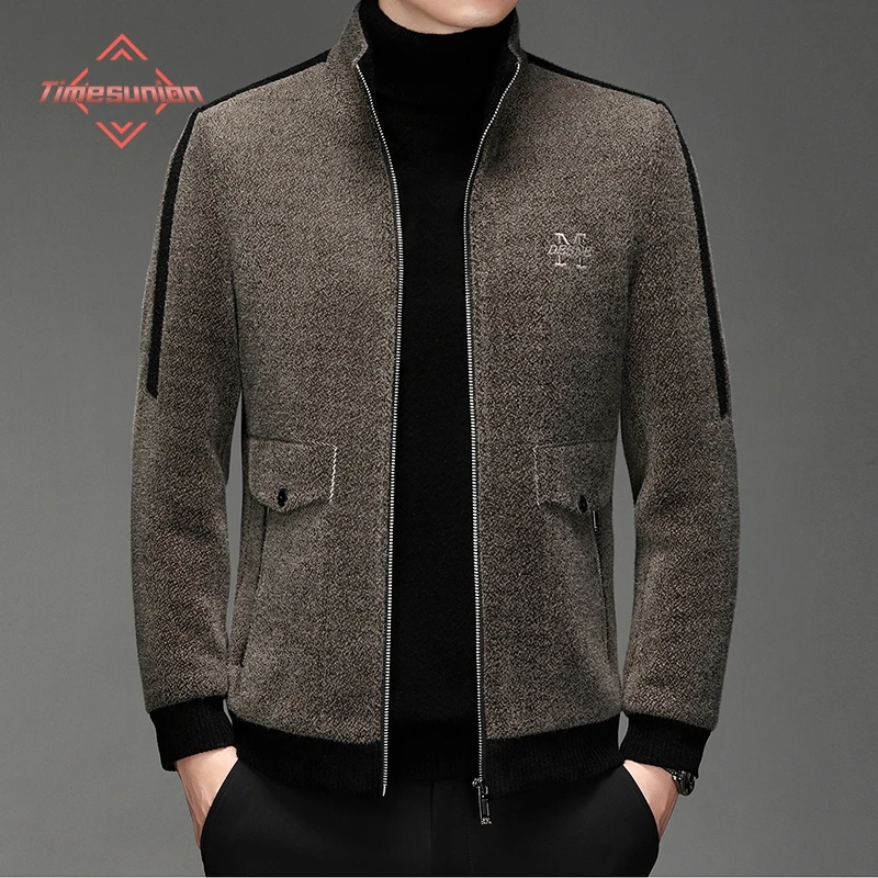 

Autumn Winter Warm Woolen Jackets for Men Fashion Stand Collar Jackets Man Add Cotton Thicken Gold Mink Velvet Coat